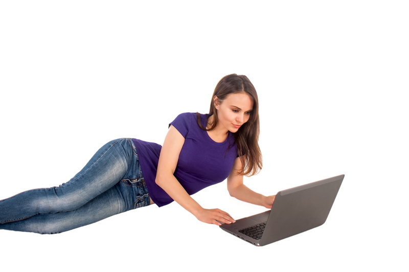 young Adult, computer, purple, beautiful, connection, copy space, notebook, surfing the net, gray, 4K, holding, online, white background, isolated, women