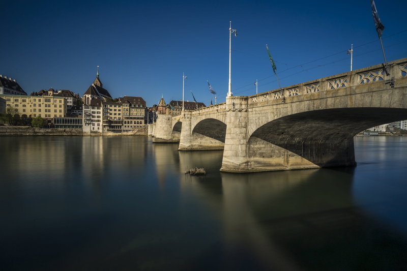 reflection, arch bridge, built structure, architecture, mittlere brücke, bridge - man made structure, sky, longexposure, bridge, basel, nature, arch, city