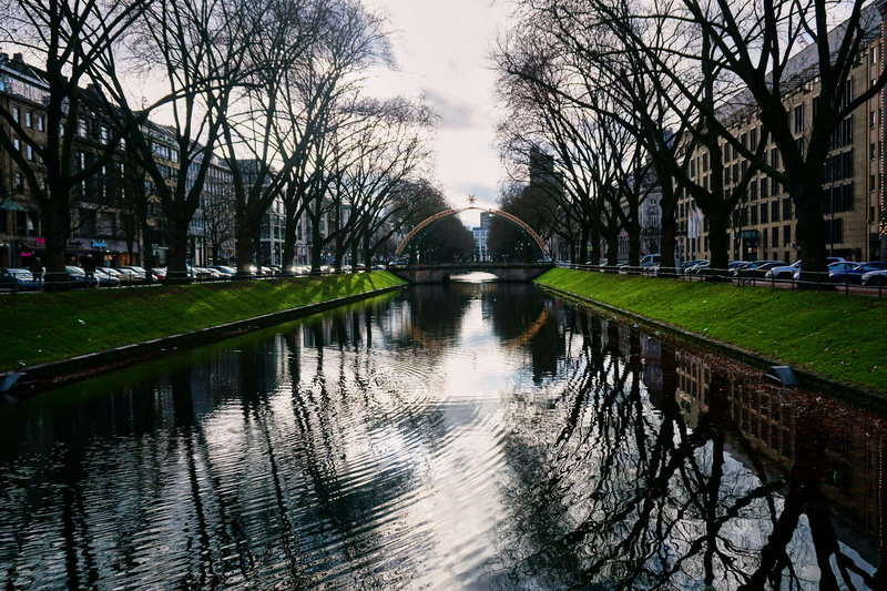travel destinations, park, diminishing perspective, düsseldorf, water, city, 5K, tritonenbrunnen, bare tree, kanal, brücke, no people, plant, tree, day