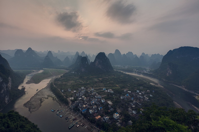 Landscape, Guanxi Zhuang, Mountain, Sunset, 1080P, River, Photography, Laozhai Mountain, China