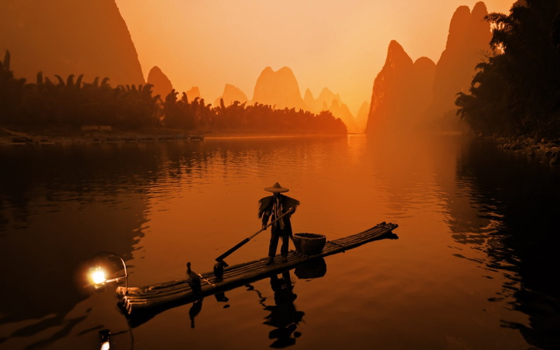 River, Li River, Nanling Mountains, Photography, Sunset, China, Guanxi Zhuang, 1080P, Mountain