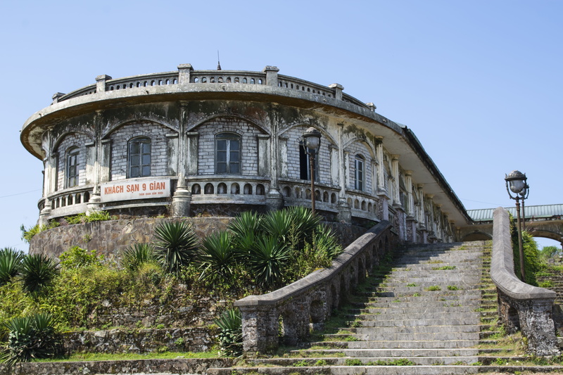 clear sky, tourism, building exterior, old, nature, sunlight, the past, day, mountains, tree, ruined, outdoors, nine-time house, history, mau son, travel
