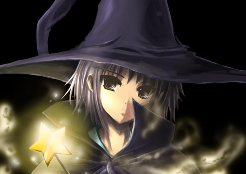 cute, yellow, witch, beautiful, glow, 720P, black, sweet, dark, sweer, short-hair, shine, girl, pretty, star, beauty, anime