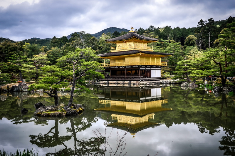 religion, architecture, plant, no people, reflection, outdoors, 4K, travel, travel destinations, Rokuon-ji, Golden Pavilion Temple, classical style, built structure