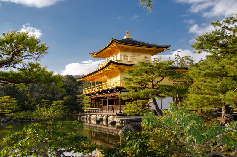 famous, outdoors, historic, rokuon-ji, place of worship, landscape, religion, building, spirituality, garden, building exterior, nature, spiritual, zen