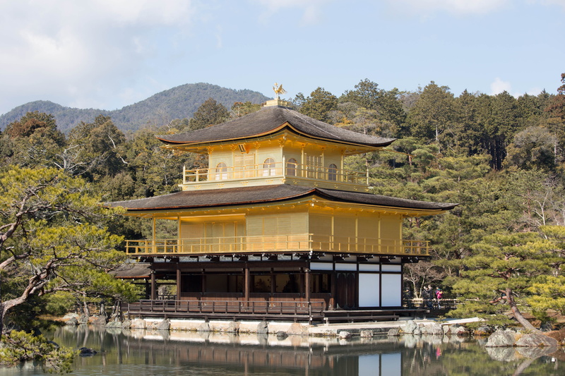 japan, building exterior, no people, nature, plant, built structure, building, beauty in nature, day, water, sky, 5K, lake, kyoto, mountain, temple of the golden pavilion