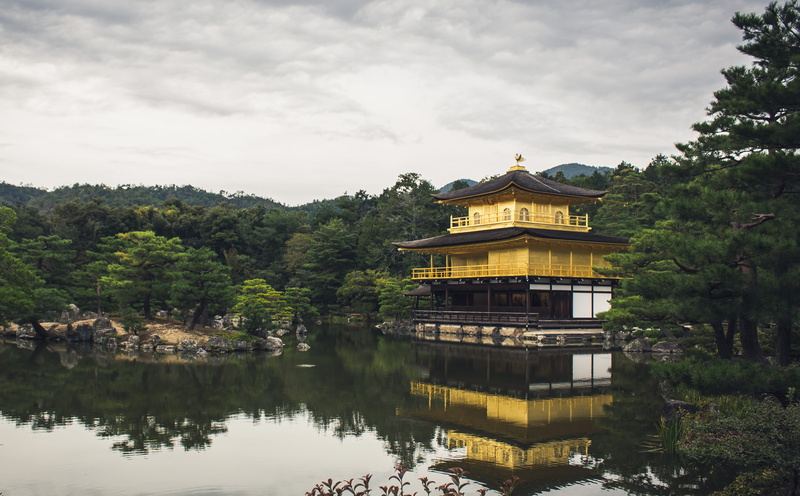 temple, lake, kyoto, trees, castle, building, water, building exterior, gold, waterfront, outdoors, old, belief, no people, shrine, nature, architecture