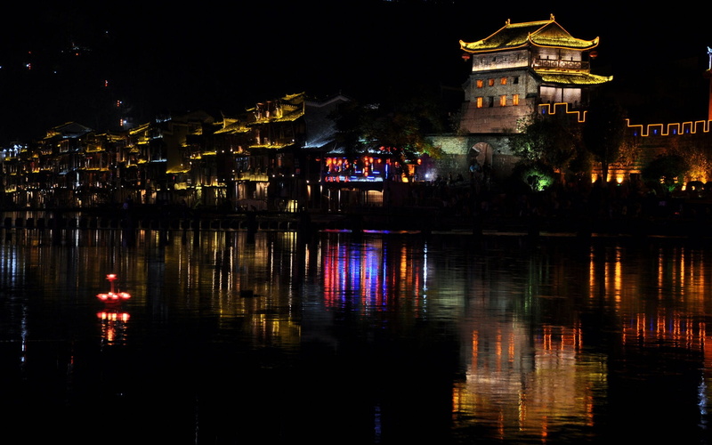 water, old town, travel destinations, architecture, building, lake, nature, outdoors, fenghuang, travel, building exterior, reflection, no people, waterfront