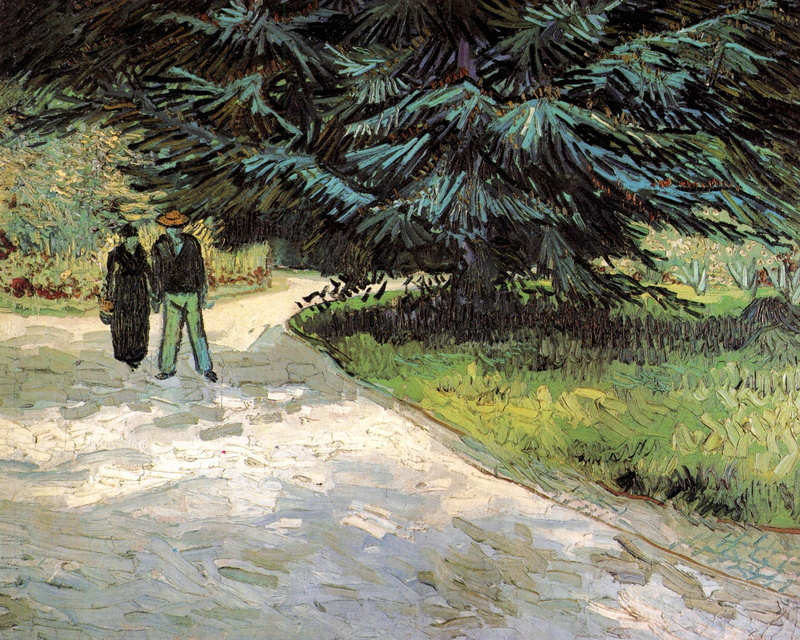 The Poet s Garden III, 2K, Vincent van Gogh, Fir Tree, Public Garden with, Couple and Blue