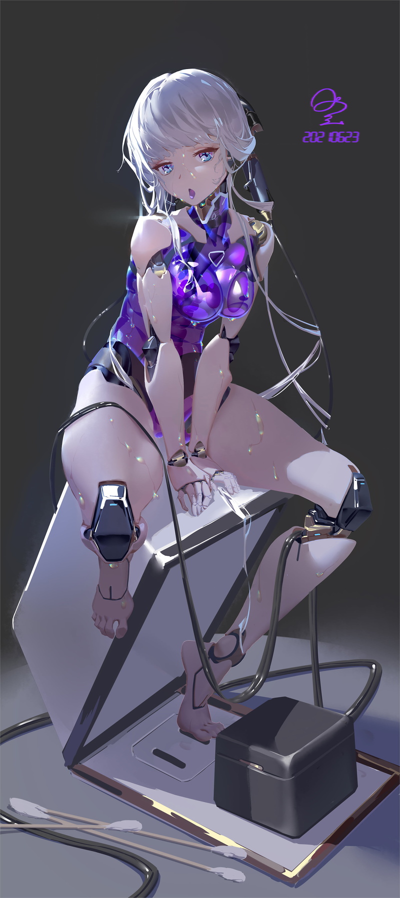 4K, white hair, robot, Ri bao