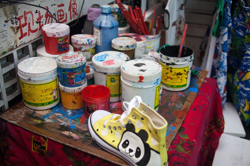 indoors, container, jar, table, market stall, choice, china, art and craft, fenghuang, cited lake, paint, still life, no people, 5K, retail, market, multi colored