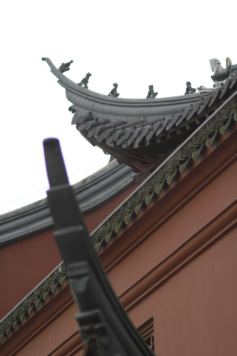 eaves, the national palace museum, clear sky, roof, roof tile, no people, building, ancient architecture, ornate, architecture, 5K, day, outdoors, low angle view