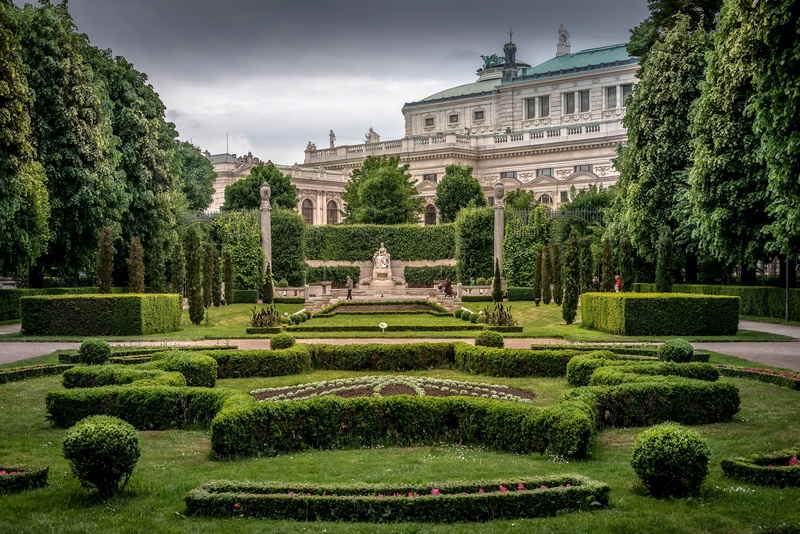 theatre, garden, Monument to Empress Elizabeth, building exterior, Peoples Garden, plant, sky, Austria, Hofburg, architectural column, tourism, The Burgtheater