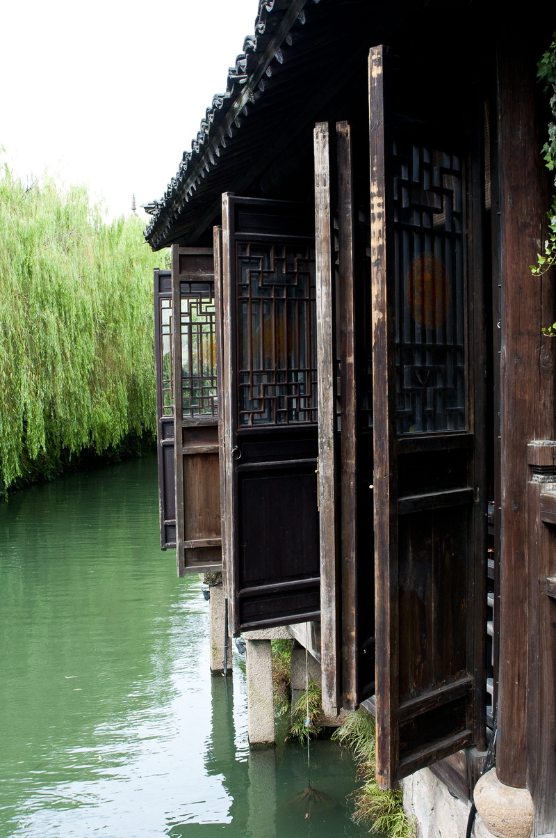 green, Ancient Architecture, Building, building exterior, antiquity, plant, wood - material, Wuzhen, reflection, brown, the ming and qing dynasties, tree