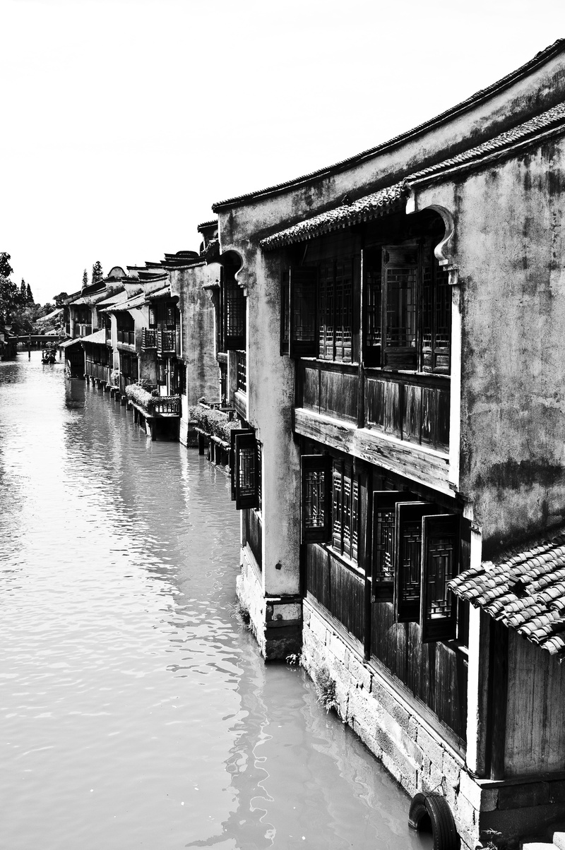 clear sky, 4K, wuzhen, water, architecture, nautical vessel, doors and windows, house, plant, ancient architecture, mode of transportation, building exterior