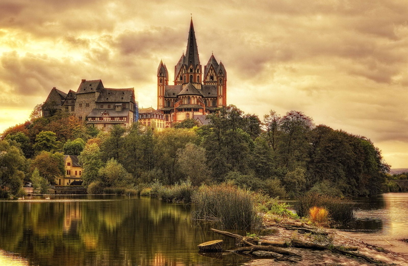 built Structure, travel, cultures, medieval, tree, gothic Style, the past, lake, spire, germany, reflection, house, europe, nature, landmark