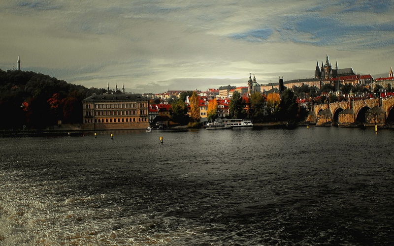 church, prague, waterfront, ripples, tourist, tower, architecture, illuminated, dusk, sunlight, panoramic, day, famous Place, cultures, czech Republic