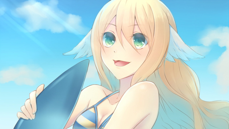 low angle view, portrait, blond hair, cloud - sky, 1080P, Anime, sunlight, hair, women, human representation, representation, Mavis Vermilion, beautiful woman