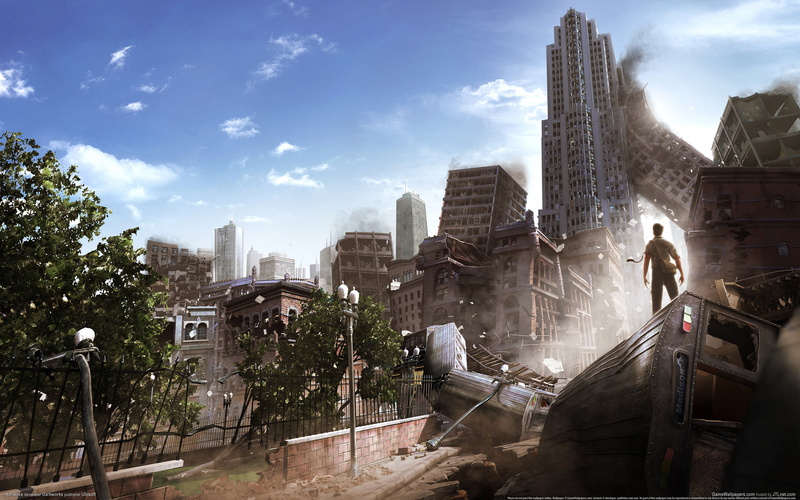 railing, people, famous Place, business, building Exterior, tower, city, standing, plant, cloud - sky, i am alive, car, real people, Apocalypse, city Life