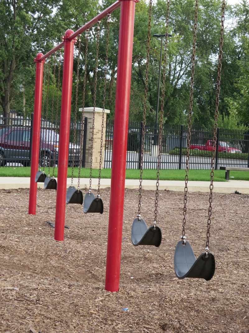fun, sport, play, empty, 4K, field, day, park - man made space, nature, plant, park, playground, absence, metal, tree, swing, outdoors, red, outdoor play equipment