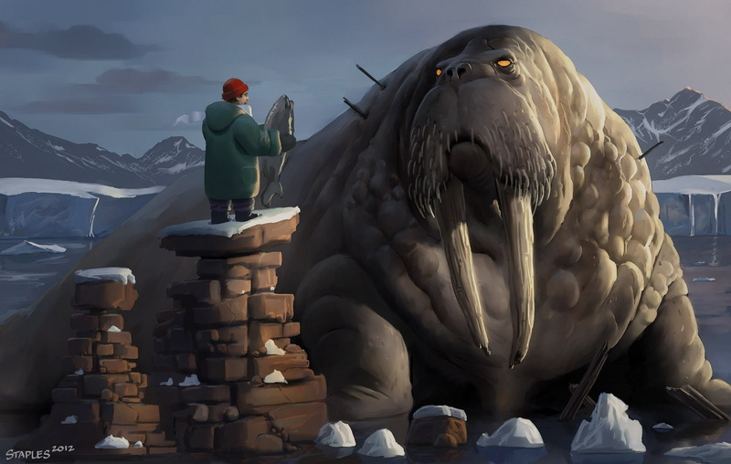 one animal, animals in the wild, sky, sculpture, walruses, creativity, vertebrate, 720P, fantasy art, statue, no people, animal wildlife, human representation