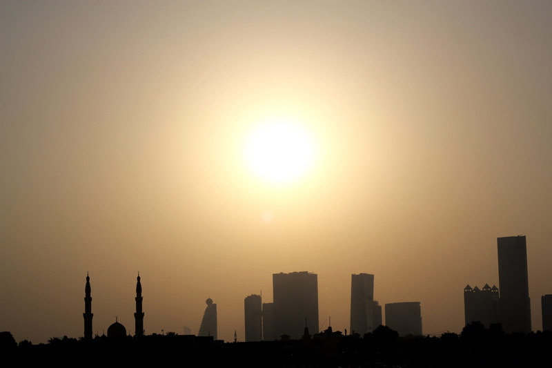 jumeirah, buildings, outdoors, urban skyline, sunset, uae, beach, built structure, silhouette, travel, emirates, 5K, office building exterior, financial district