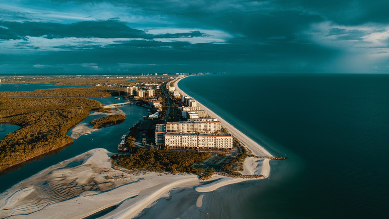 sky, island, artificial island, aerial photography, bonita springs, lee county, ocean, coast, water, united states, horizon, 4K, photography, tourism