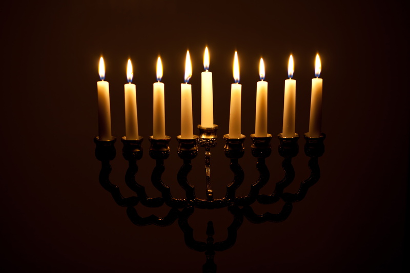 Janucá, candle holders, fire, 4K, candles, menorah, light