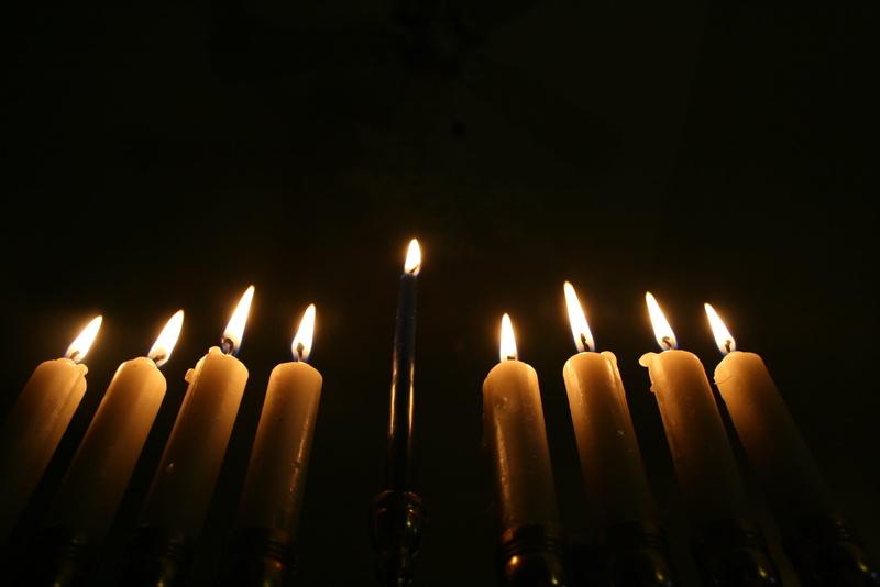side by side, Hanukkah, Hanukah, lit, black background, indoors, fire, hanukiah, close-up, judaism, in a row, flame, celebration, nature, chanukkiah, spirituality
