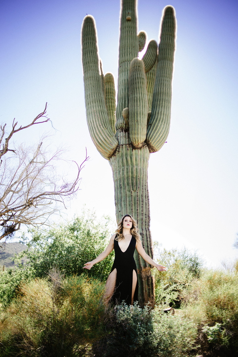 casual clothing, lifestyles, full length, young adult, portrait, black, cactu, standing, front view, saguaro cactus, land, girl, beauty in nature, dancer