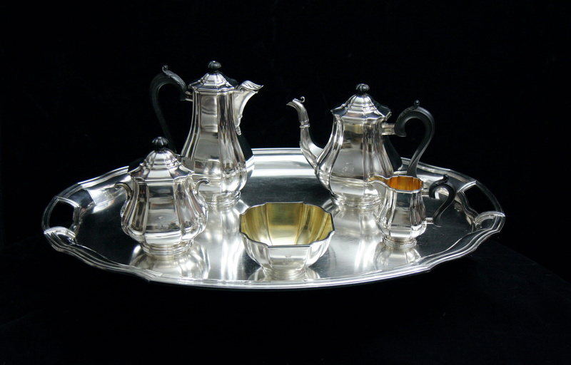 crockery, vintage dressing table, group of objects, cup, glass - material, indoors, drinking glass, silver, three objects, sterling silver tea sets, sterling