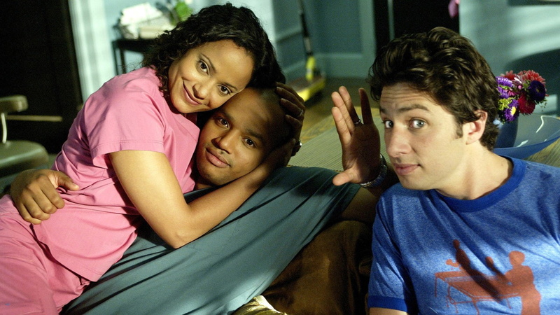 emotion, child, Zach Braff, furniture, women, females, family, couple - relationship, Carla Espinosa, indoors, Judy Reyes, portrait, love, childhood, Donald Faison