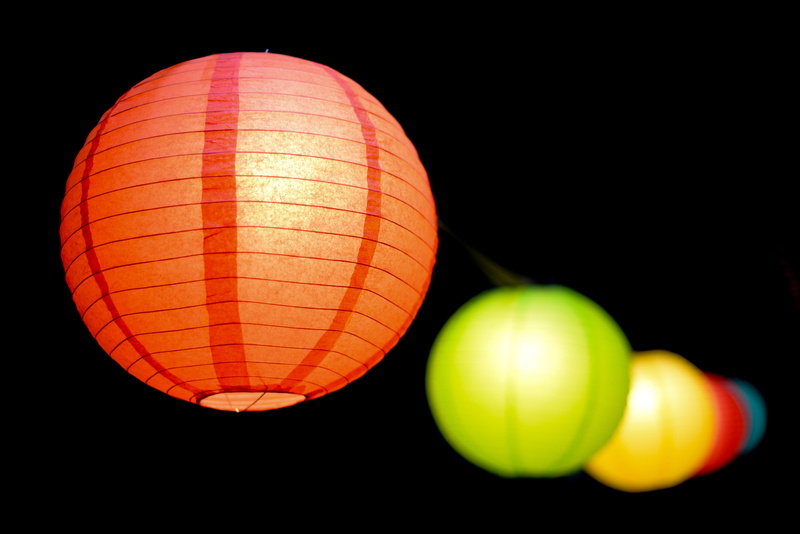 macro, multi colored, celebration, relaxation, paper lanterns, close-up, focus, sphere, black color, 5K, studio shot, ball, lighting equipment, lanterns