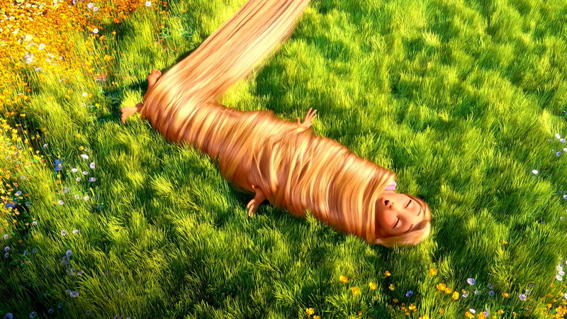sunlight, lifestyles, grass, high angle view, real people, one person, Rapunzel: a tangled tale, green color, Rapunzel, childhood, growth, lying down, 1080P