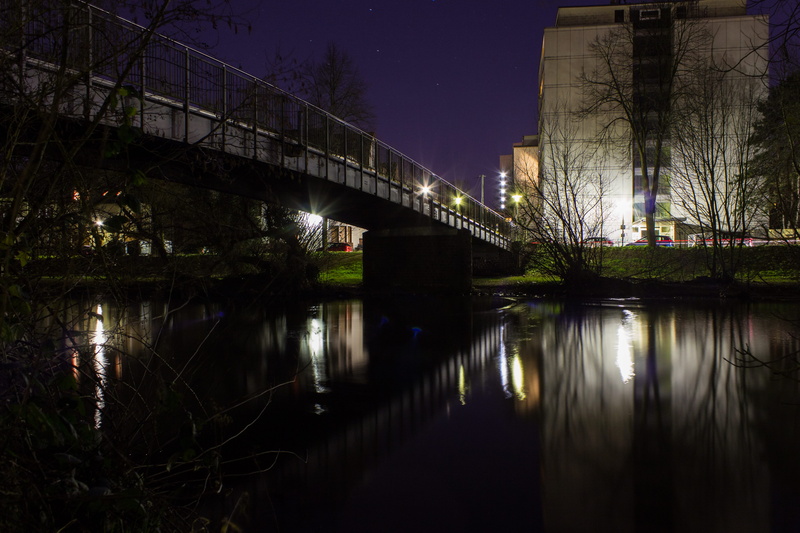 waterfront, no people, architecture, building exterior, city, trees, water, hanau, bridge - man made structure, germany, night, nighttime, nightlife, nature