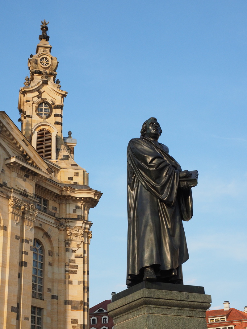 4K, places of interest, bronze sculpture, belief, man, saxony, religion, martin-luther-still image, statue, sky, low angle view, person, clear sky, dresden