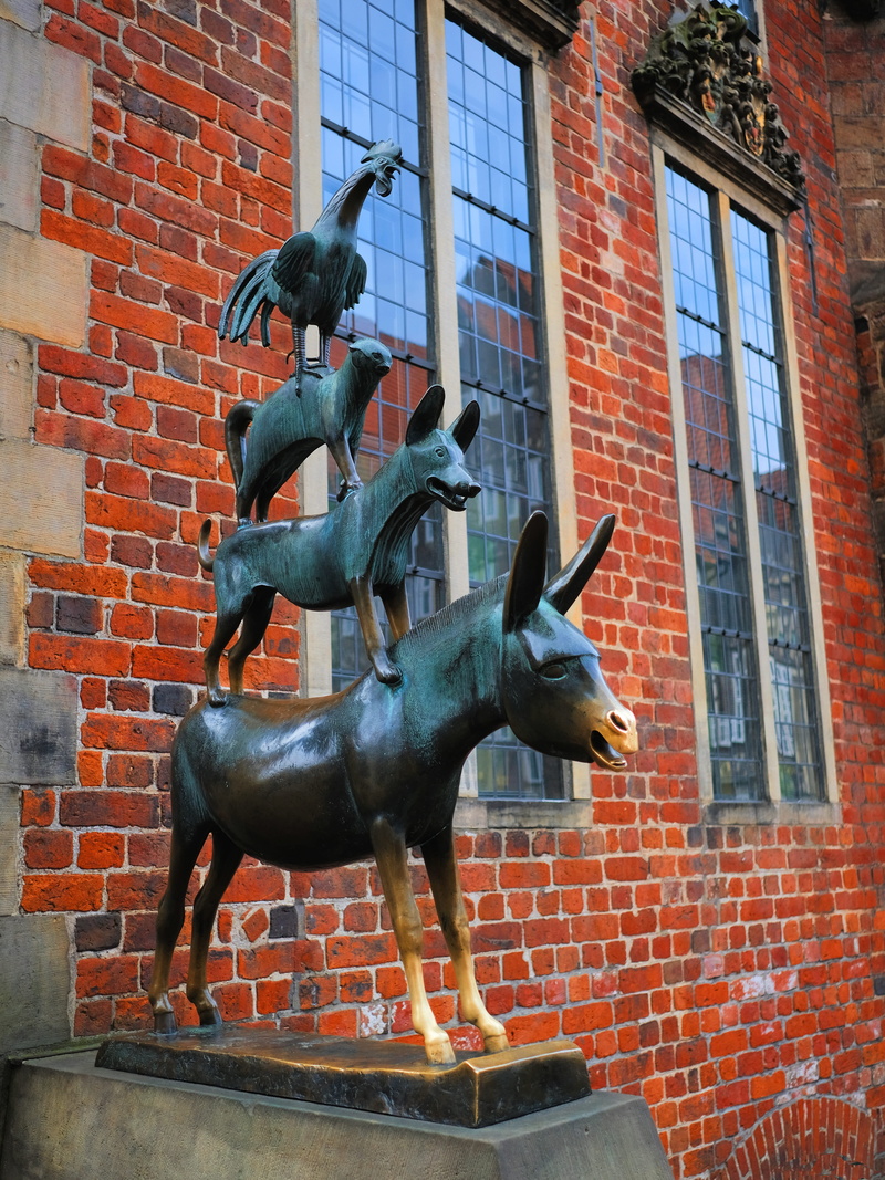 mammal, statue, built structure, human representation, town hall of bremen, wall - building feature, no people, representation, brick wall, day, art and craft