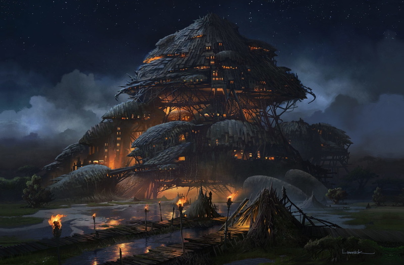 painting, Aaron Limonick, land, 1080P, night, building exterior, nature, cloud - sky, dusk, building, religion, black, architecture, no people, built structure