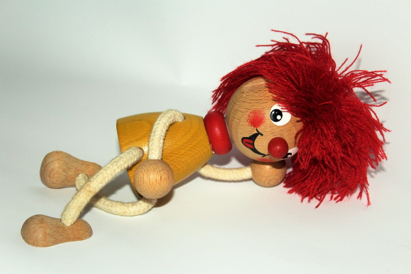 softness, wood - material, toy, wood, close-up, creativity, figure, white background, human representation, red, toys, craft, red hair, children, holzfigur