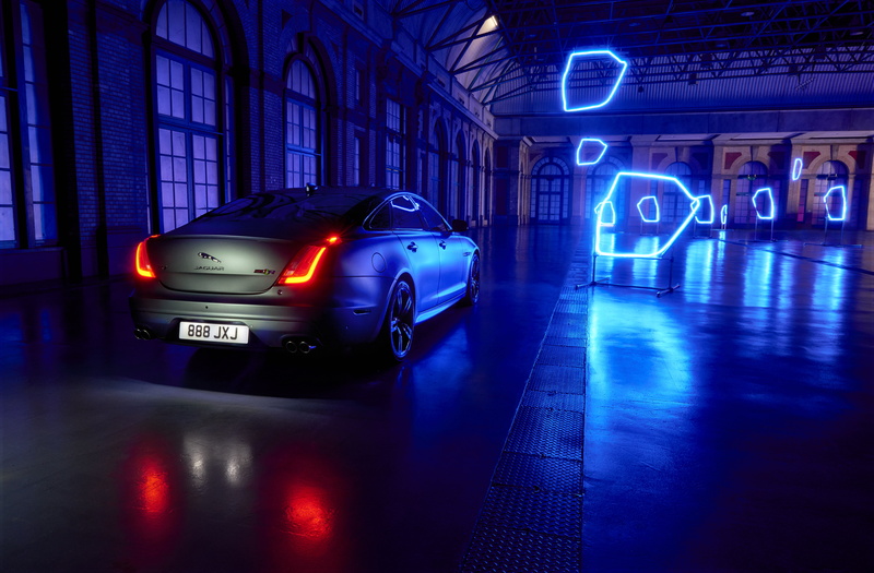 neon, sedan, jaguar, jaguar xj, 5K, luxury, lights, car