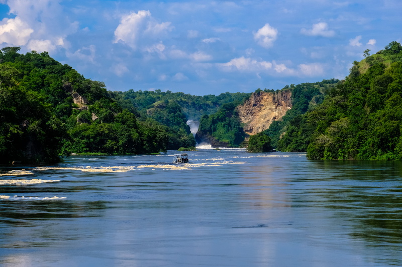 water, transportation, plant, nature, nautical vessel, day, africa, tranquility, sky, outdoors, sea, tranquil scene, murchison falls uganda, cloud - sky
