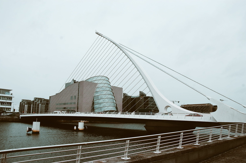built structure, travel destinations, engineering, sailboat, transportation, outdoors, white, clean, city, connection, landscape, ireland, suspension bridge