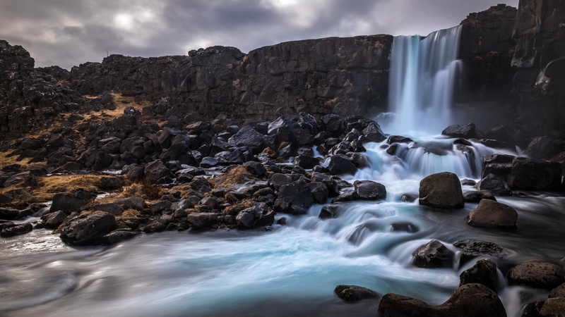 surrounded, time, scenics, lapse, Southern Region, river, water falls, stones, Iceland, photography, clouds, heavy, falls, beauty In Nature, landscape