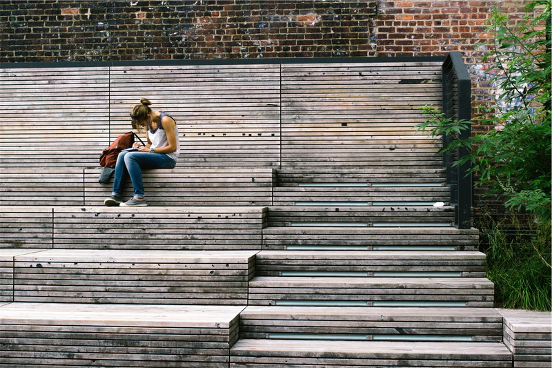 couple - relationship, day, sitting, studying, wood, hairstyle, full length, paper, school, knapsack, sleeveless, girl, emotion, jeans, staircase, 1080P