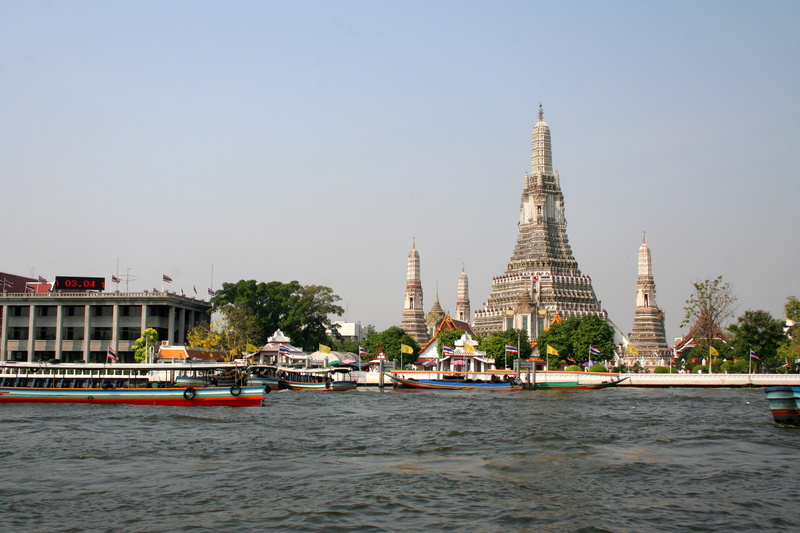 wat arun, water, religion, tourism, river, temple, thailand, ferries, nature, building exterior, the tropical, outdoors, clear sky, wat, nautical vessel