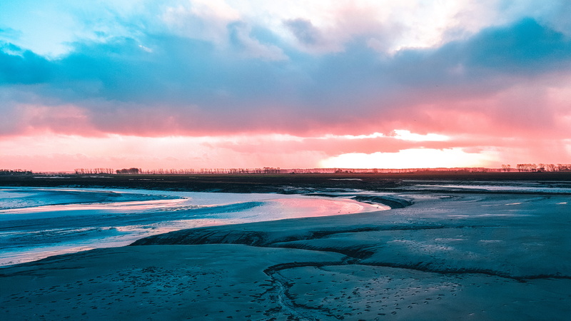 sea, nature, trees, dramatic sky, mont saint-michel, beauty in nature, snow, travel destinations, environment, outdoors, france, mont st michel, no people