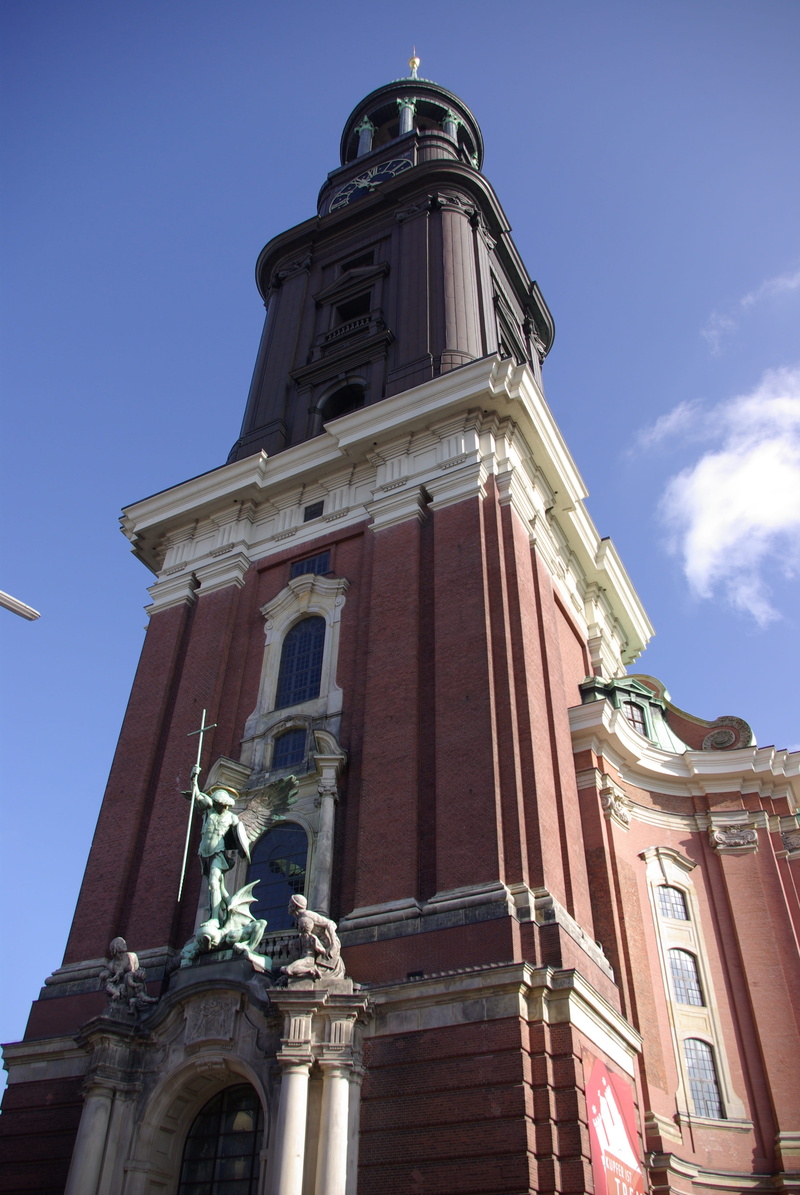 hanseatic city, michel, day, spirituality, sculpture, built structure, art and craft, steeple, 4K, building, clock tower, no people, sky, belief, Hamburg