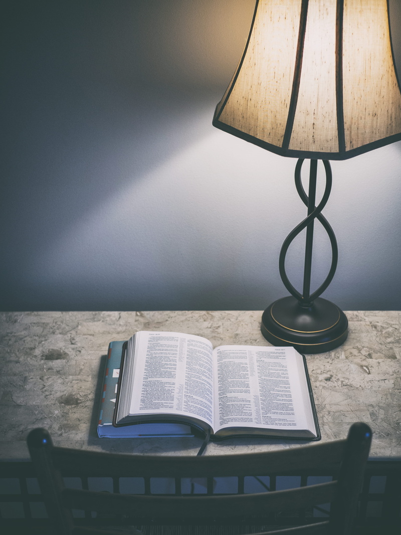 saucer, paper, devotional, word, open, shadow, reading, bible, close-up, 4K, lampshade, still life, pottery, publication, lamp, furniture, wood, home interior