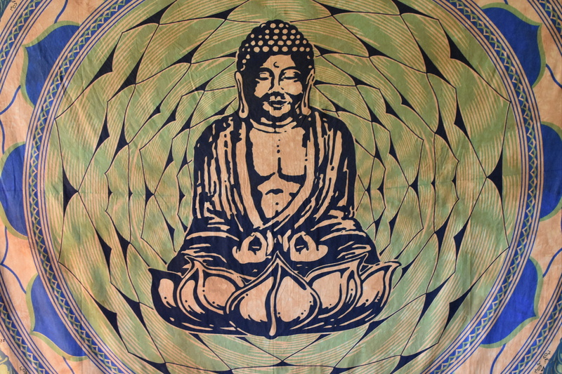 indoors, multi colored, painted image, design, day, Buddha, buddhism, sitting, mural, architecture, belief, faith, close-up, Meditate, no people, craft