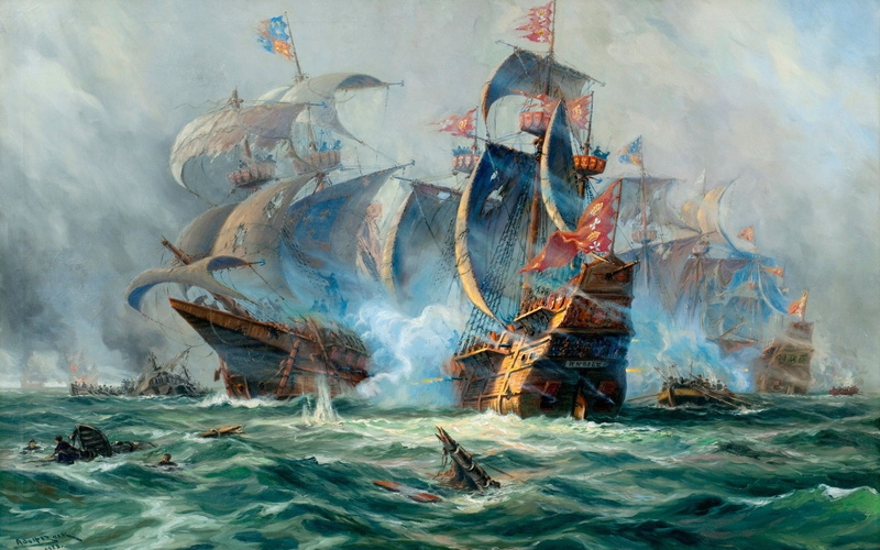 paintings, battles, art, ships, x, water, artwork, 2K, sea, hd, nature